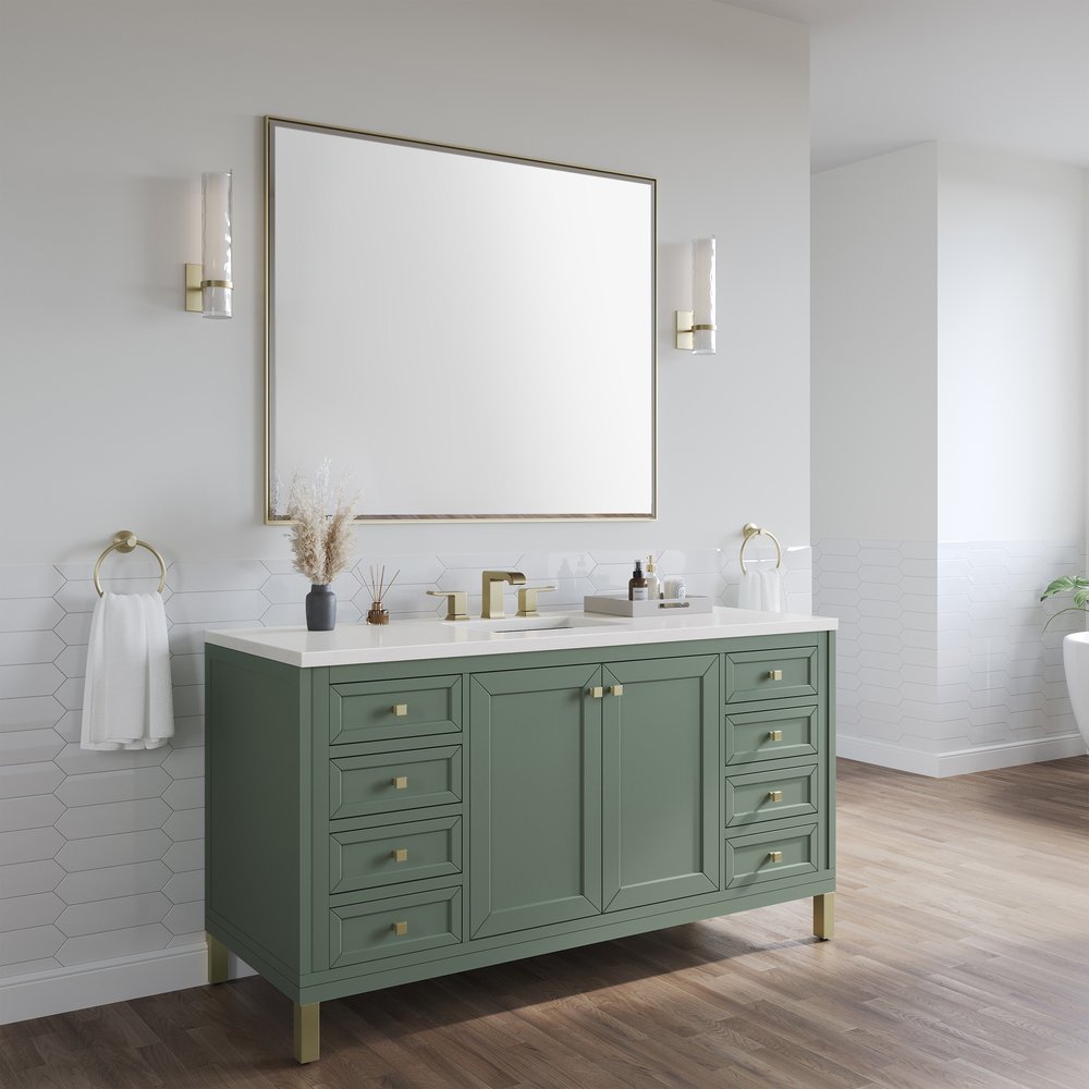 James Martin - Chicago 60" Single Vanity, Smokey Celadon, w/ 3 CM White Zeus Silestone® Top - 503-V60S-SC-3WZ view 8