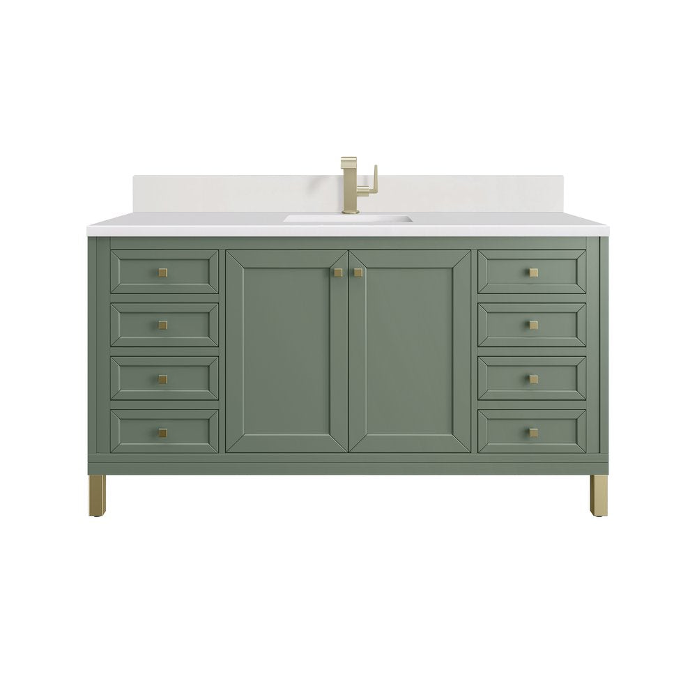 James Martin - Chicago 60" Single Vanity, Smokey Celadon, w/ Single Hole 3CM White Zeus Silestone® Top & Backsplash - 503-V60S-SC-1WZ view 1
