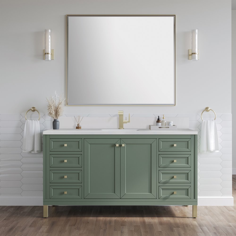 James Martin - Chicago 60" Single Vanity, Smokey Celadon, w/ Single Hole 3CM White Zeus Silestone® Top & Backsplash - 503-V60S-SC-1WZ view 4
