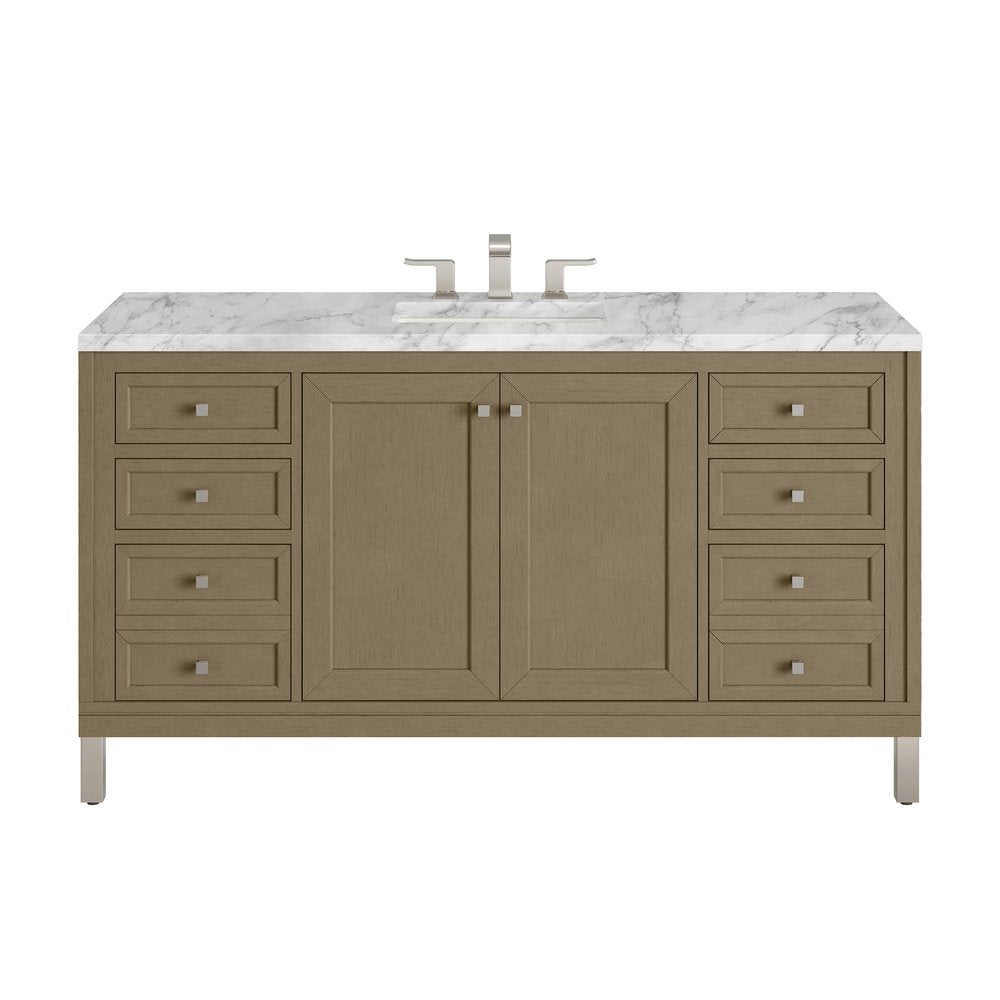 James Martin - Chicago 60" Single Vanity, Walnut Whisper, w/ 3 CM Carrara Marble Top - 503-V60S-WLW-3CAR view 1