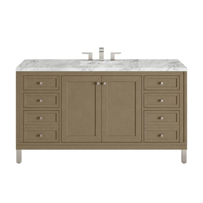 James Martin - Chicago 60" Single Vanity, Walnut Whisper, w/ 3 CM Carrara Marble Top - 503-V60S-WLW-3CAR view 1