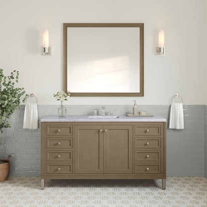 James Martin - Chicago 60" Single Vanity, Walnut Whisper, w/ 3 CM Carrara Marble Top - 503-V60S-WLW-3CAR view 6