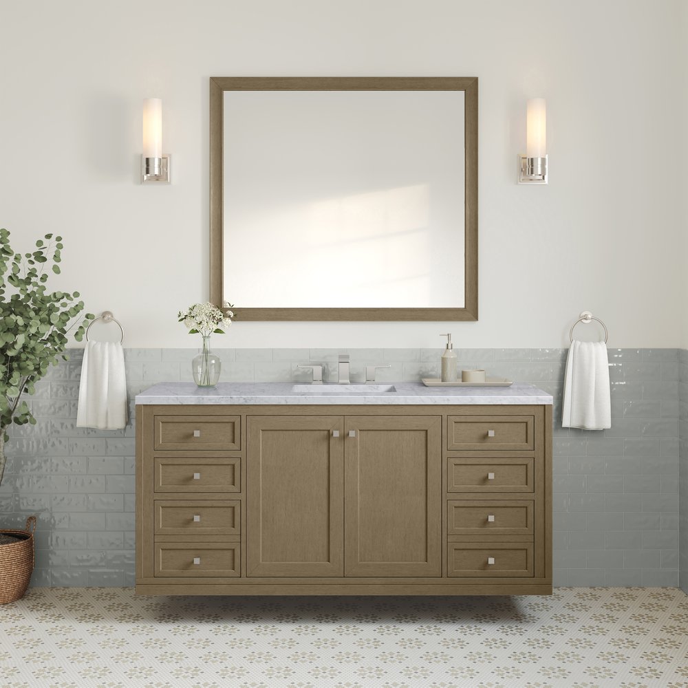 James Martin - Chicago 60" Single Vanity, Walnut Whisper, w/ 3 CM Carrara Marble Top - 503-V60S-WLW-3CAR view 7