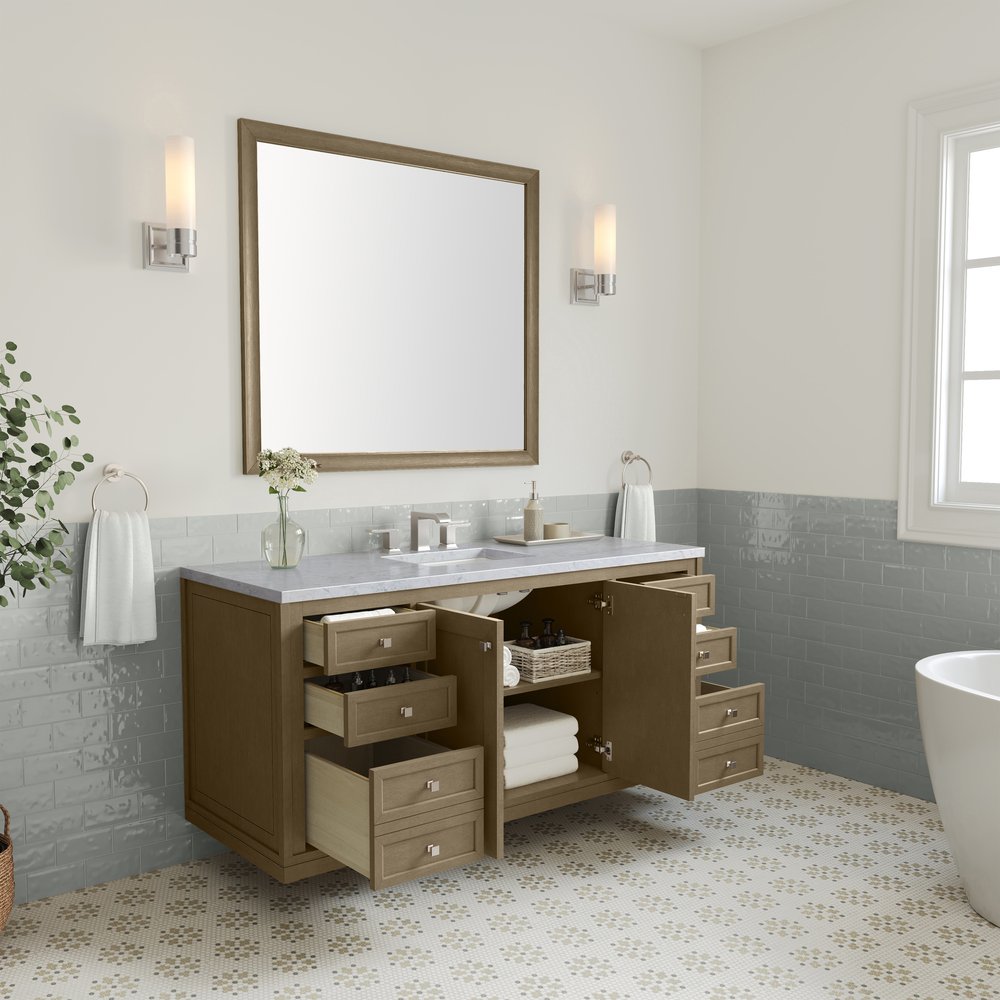 James Martin - Chicago 60" Single Vanity, Walnut Whisper, w/ 3 CM Carrara Marble Top - 503-V60S-WLW-3CAR view 11