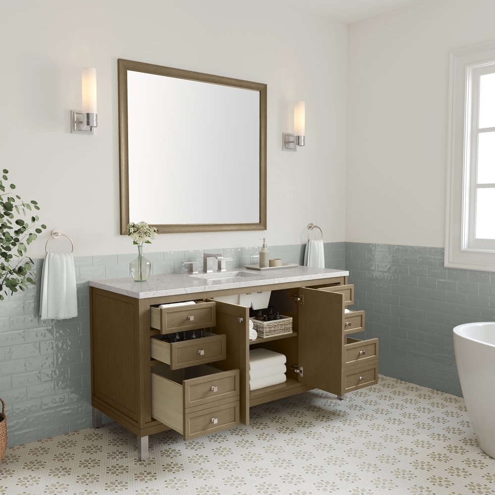 James Martin - Chicago 60" Single Vanity, Walnut Whisper, w/ 3 CM Eternal Jasmine Pearl Silestone® Top - 503-V60S-WLW-3EJP view 10