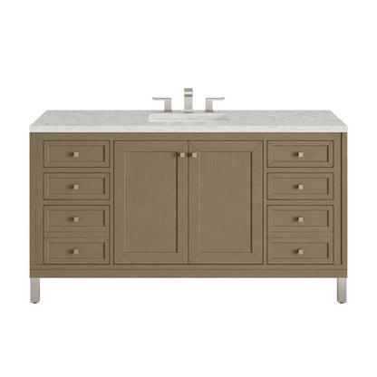 James Martin - Chicago 60" Single Vanity, Walnut Whisper, w/ 3 CM Eternal Jasmine Pearl Silestone Top w/ FreePower Wireless Charger - 503-V60S-WLW-FEJP view 1