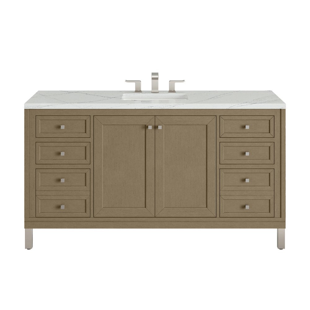 James Martin - Chicago 60" Single Vanity, Walnut Whisper, w/ 3 CM Ethereal Noctis Silestone® Top - 503-V60S-WLW-3ENC view 1