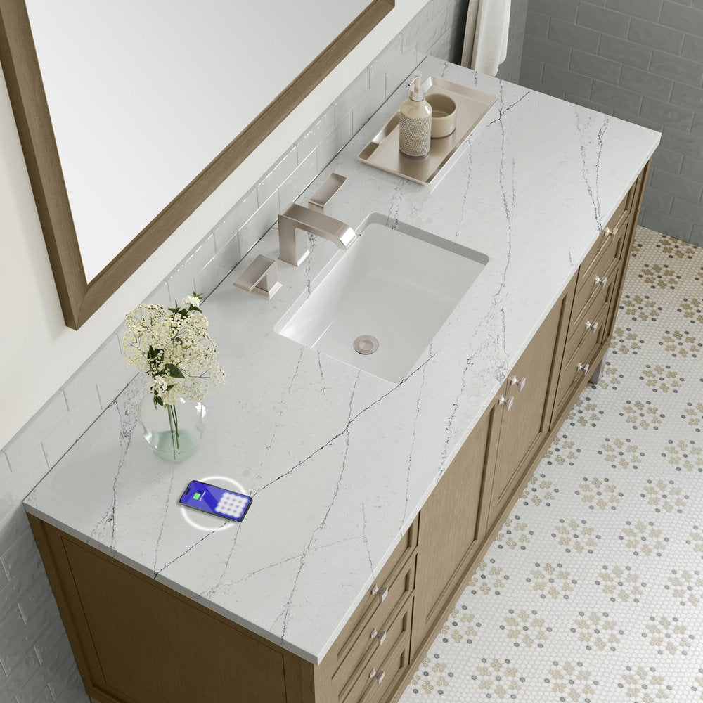 James Martin - Chicago 60" Single Vanity, Walnut Whisper, w/ 3 CM Ethereal Noctis Silestone Top w/ FreePower Wireless Charger - 503-V60S-WLW-FENC view 10