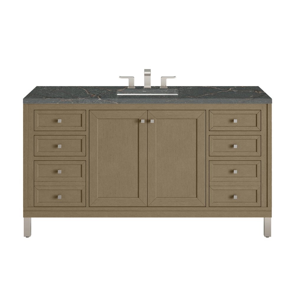 James Martin - Chicago 60" Single Vanity, Walnut Whisper, w/ 3 CM Parisien Bleu Silestone® Top - 503-V60S-WLW-3PBL view 1