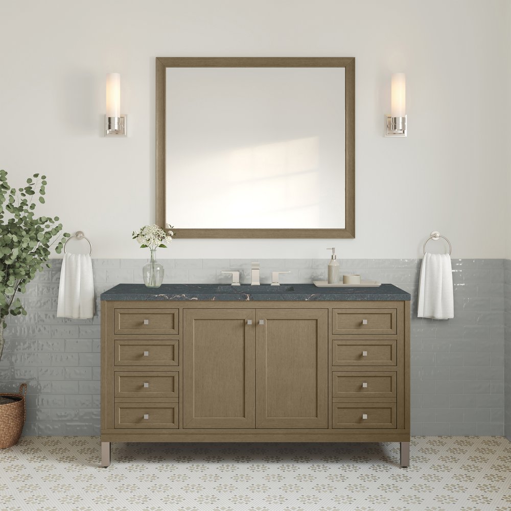 James Martin - Chicago 60" Single Vanity, Walnut Whisper, w/ 3 CM Parisien Bleu Silestone® Top - 503-V60S-WLW-3PBL view 3