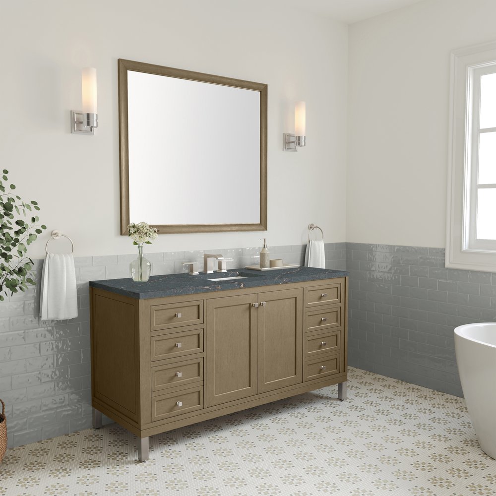 James Martin - Chicago 60" Single Vanity, Walnut Whisper, w/ 3 CM Parisien Bleu Silestone® Top - 503-V60S-WLW-3PBL view 4