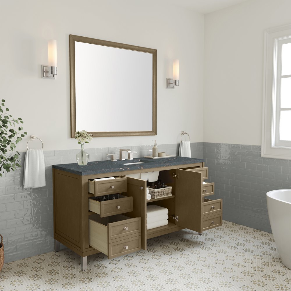 James Martin - Chicago 60" Single Vanity, Walnut Whisper, w/ 3 CM Parisien Bleu Silestone® Top - 503-V60S-WLW-3PBL view 5