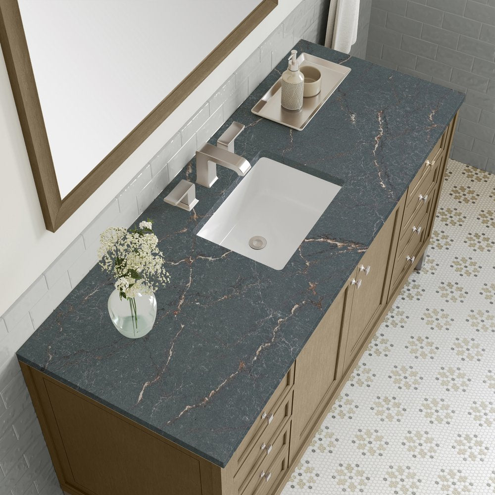 James Martin - Chicago 60" Single Vanity, Walnut Whisper, w/ 3 CM Parisien Bleu Silestone® Top - 503-V60S-WLW-3PBL view 7