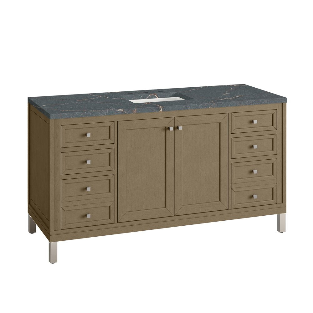 James Martin - Chicago 60" Single Vanity, Walnut Whisper, w/ 3 CM Parisien Bleu Silestone® Top w/FreePower Wireless Charger - 503-V60S-WLW-FPBL view 11