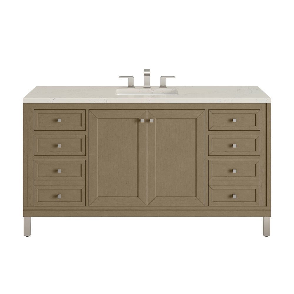 James Martin - Chicago 60" Single Vanity, Walnut Whisper, w/ 3 CM Siberian Silestone Top - 503-V60S-WLW-3SFR view 1