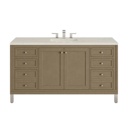 James Martin - Chicago 60" Single Vanity, Walnut Whisper, w/ 3 CM Siberian Silestone Top - 503-V60S-WLW-3SFR view 1