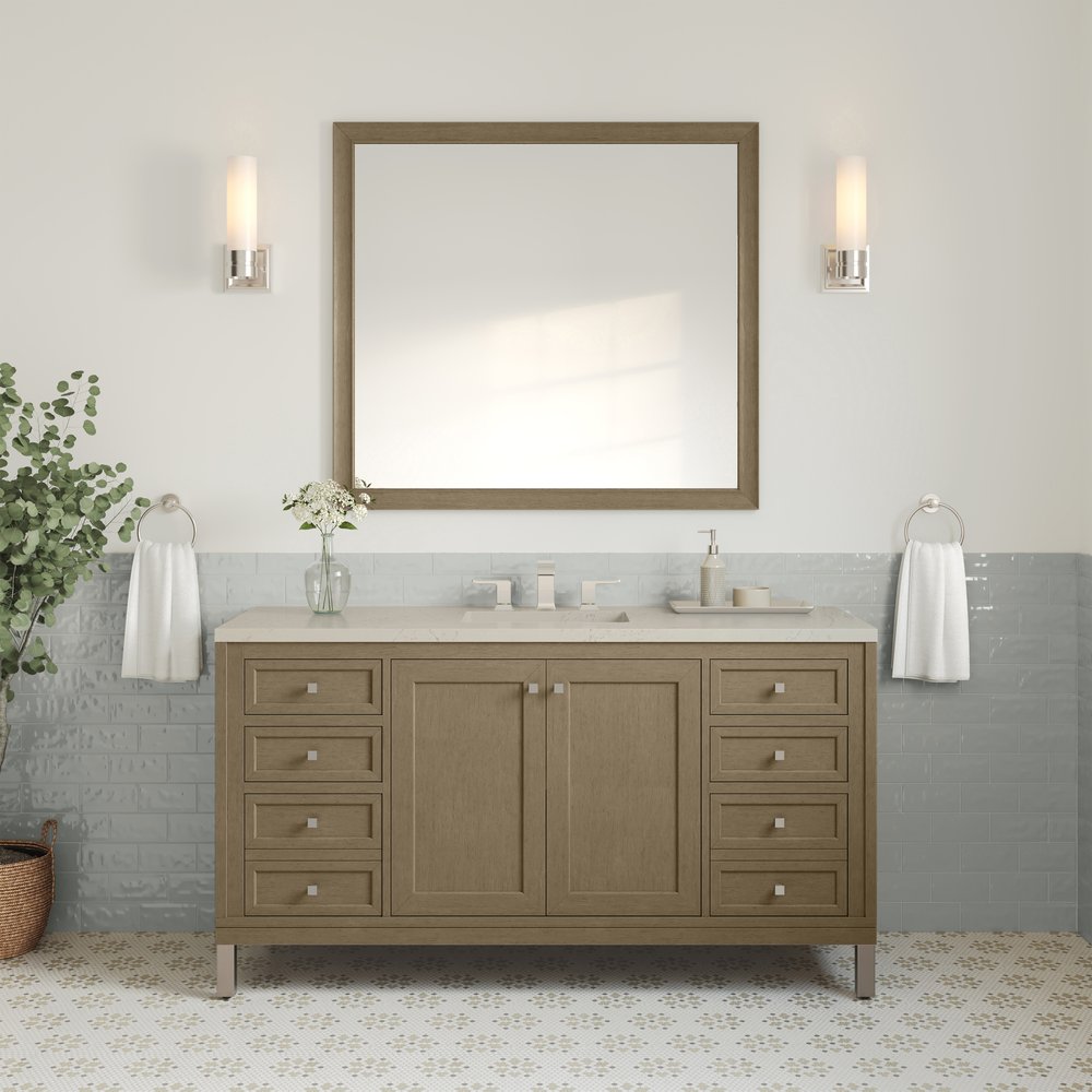 James Martin - Chicago 60" Single Vanity, Walnut Whisper, w/ 3 CM Siberian Silestone Top - 503-V60S-WLW-3SFR view 4