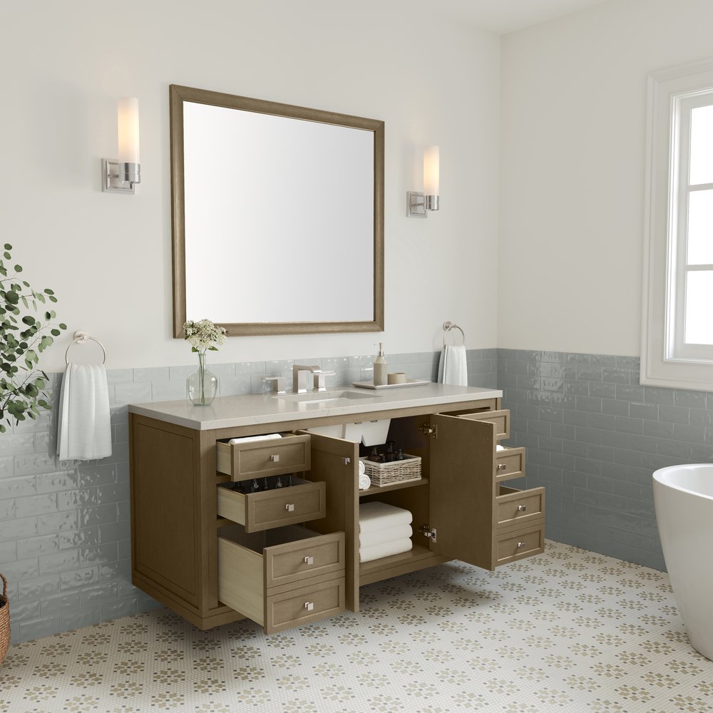 James Martin - Chicago 60" Single Vanity, Walnut Whisper, w/ 3 CM Siberian Silestone Top - 503-V60S-WLW-3SFR view 9