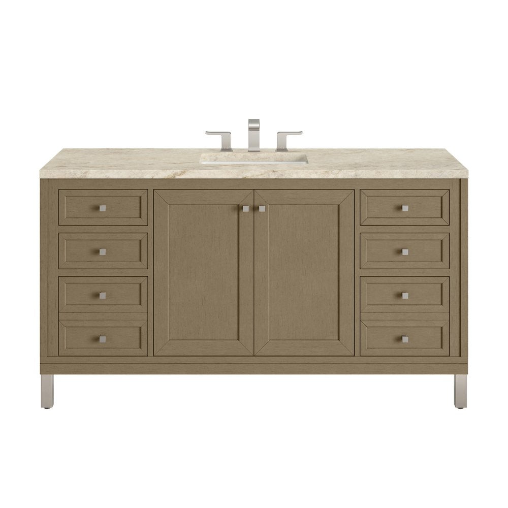James Martin - Chicago 60" Single Vanity, Walnut Whisper, w/ 3 CM Tajnar Eclos Top w/FreePower Wireless Charger - 503-V60S-WLW-FTJR view 1