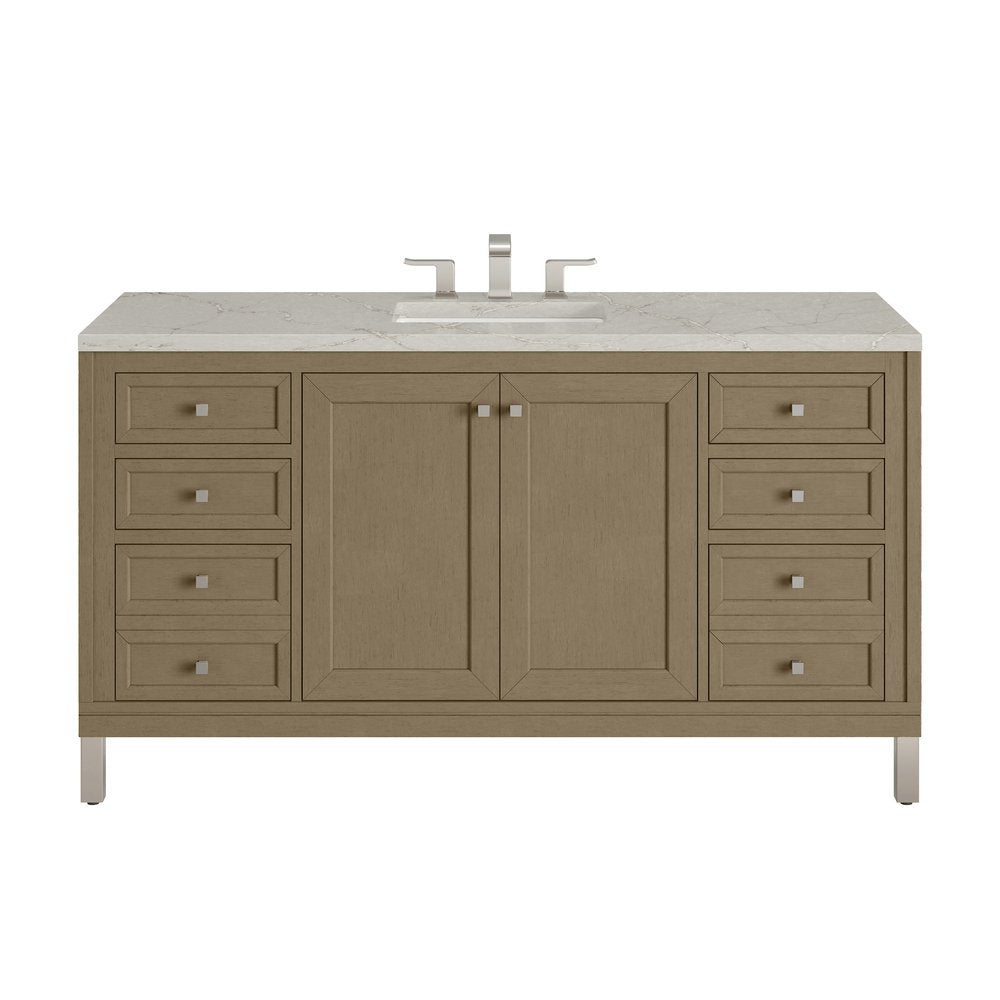 James Martin - Chicago 60" Single Vanity, Walnut Whisper, w/ 3 CM Victorian Silver Silestone Top w/ FreePower Wireless Charger - 503-V60S-WLW-FVSL view 1