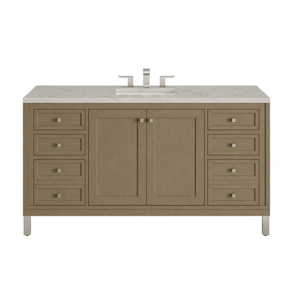 James Martin - Chicago 60" Single Vanity, Walnut Whisper, w/ 3 CM Victorian Silver Silestone Top w/ FreePower Wireless Charger - 503-V60S-WLW-FVSL view 1