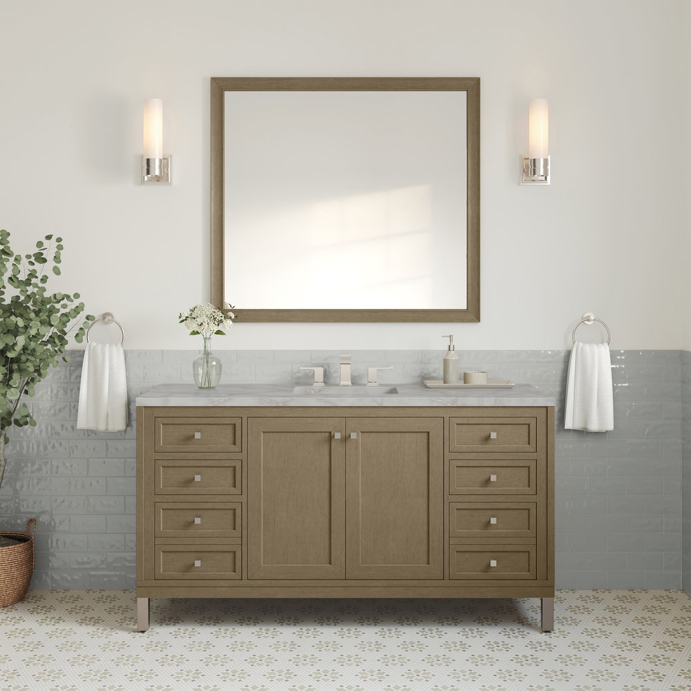 James Martin - Chicago 60" Single Vanity, Walnut Whisper, w/ 3 CM Victorian Silver Silestone Top w/ FreePower Wireless Charger - 503-V60S-WLW-FVSL view 3