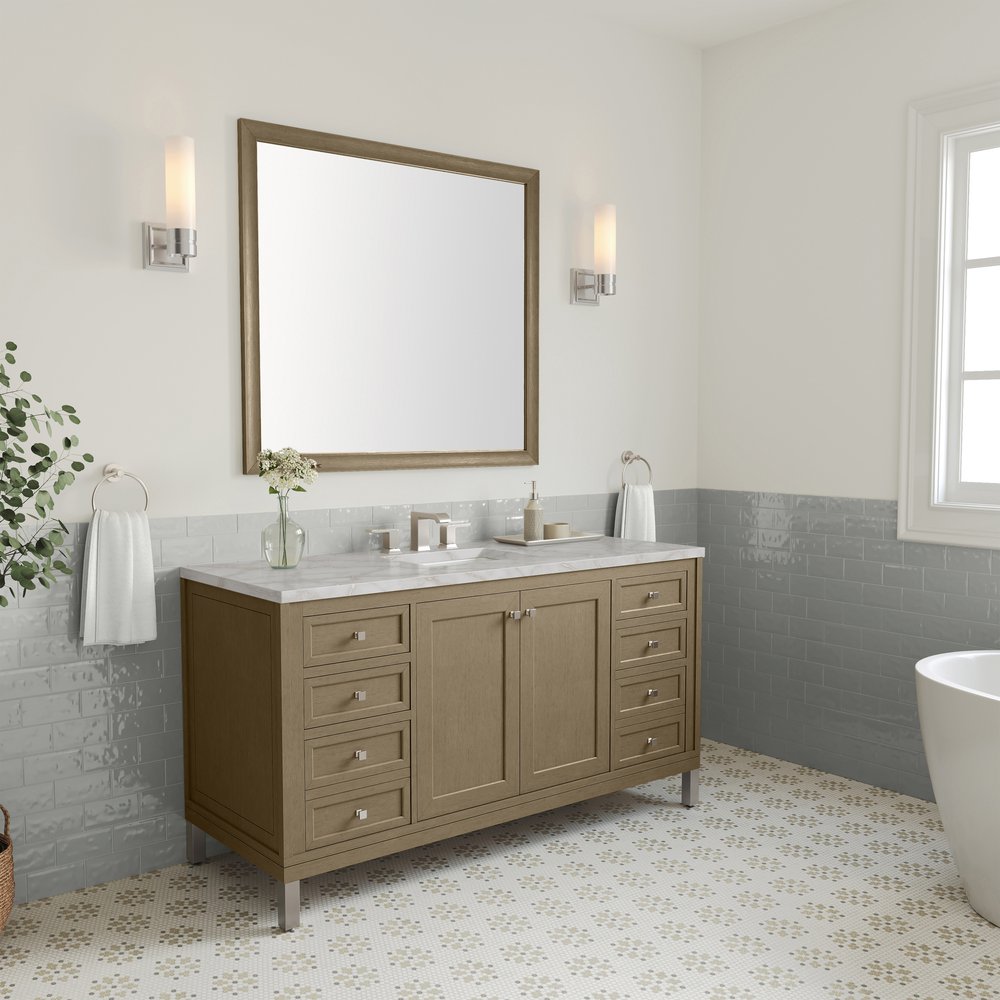 James Martin - Chicago 60" Single Vanity, Walnut Whisper, w/ 3 CM Victorian Silver Silestone Top w/ FreePower Wireless Charger - 503-V60S-WLW-FVSL view 4