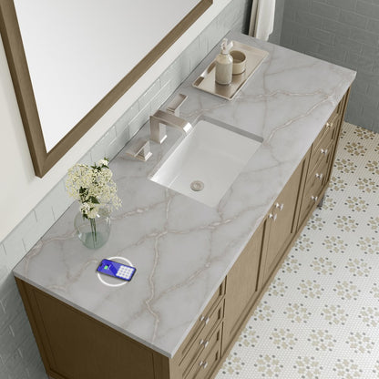 James Martin - Chicago 60" Single Vanity, Walnut Whisper, w/ 3 CM Victorian Silver Silestone Top w/ FreePower Wireless Charger - 503-V60S-WLW-FVSL view 7