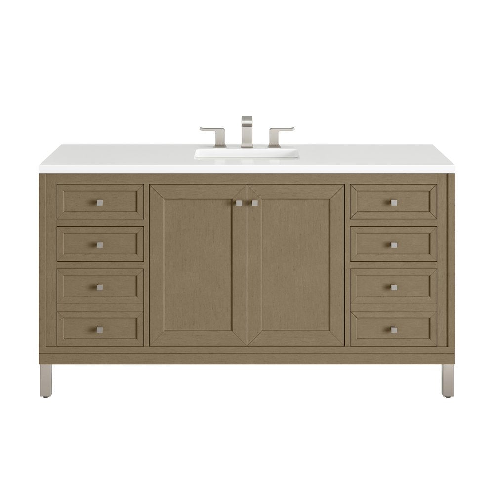 James Martin - Chicago 60" Single Vanity, Walnut Whisper, w/ 3 CM White Zeus Silestone® Top - 503-V60S-WLW-3WZ view 1