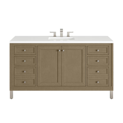 James Martin - Chicago 60" Single Vanity, Walnut Whisper, w/ 3 CM White Zeus Silestone® Top - 503-V60S-WLW-3WZ view 1