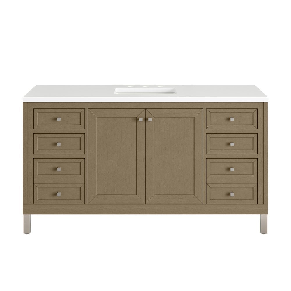 James Martin - Chicago 60" Single Vanity, Walnut Whisper, w/ 3 CM White Zeus Silestone® Top - 503-V60S-WLW-3WZ view 2