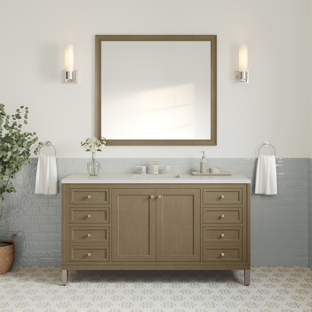 James Martin - Chicago 60" Single Vanity, Walnut Whisper, w/ 3 CM White Zeus Silestone® Top - 503-V60S-WLW-3WZ view 6