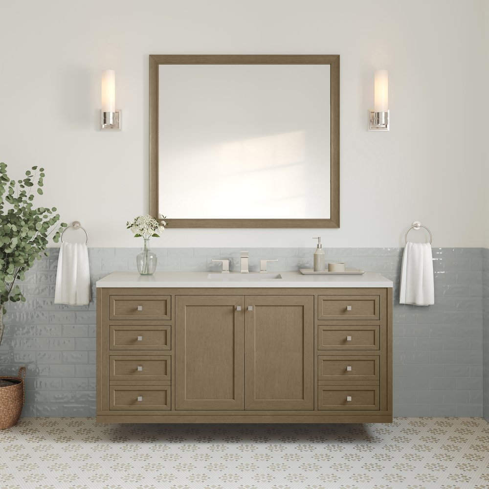 James Martin - Chicago 60" Single Vanity, Walnut Whisper, w/ 3 CM White Zeus Silestone® Top - 503-V60S-WLW-3WZ view 7