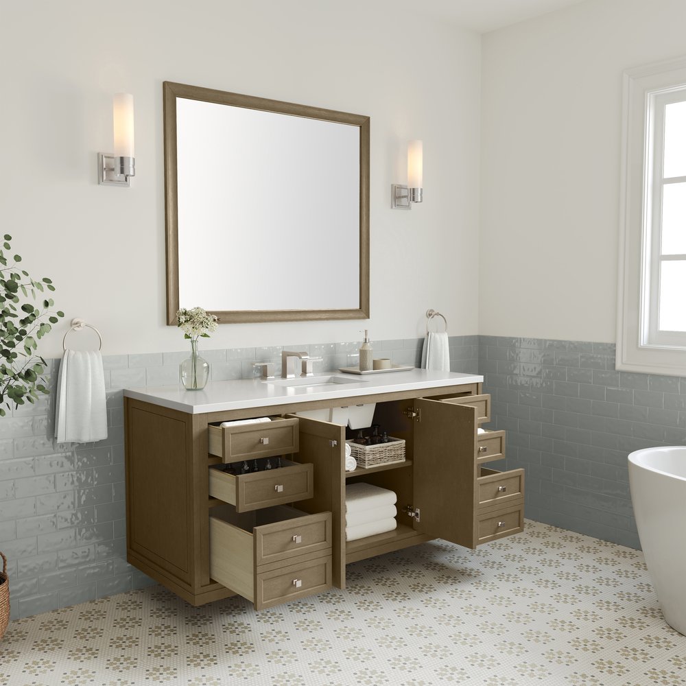 James Martin - Chicago 60" Single Vanity, Walnut Whisper, w/ 3 CM White Zeus Silestone® Top - 503-V60S-WLW-3WZ view 11