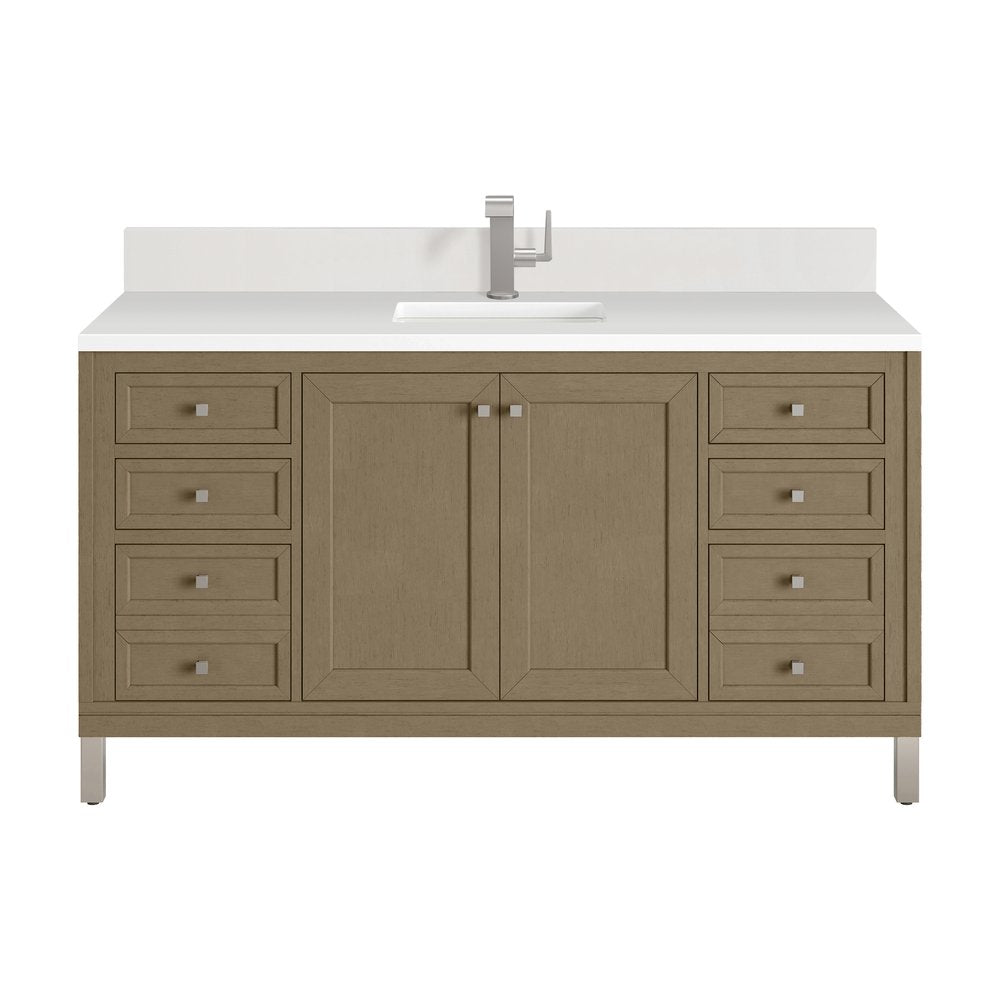 James Martin - Chicago 60" Single Vanity, Walnut Whisper, w/ Single Hole 3CM White Zeus Silestone® Top & Backsplash - 503-V60S-WLW-1WZ view 1