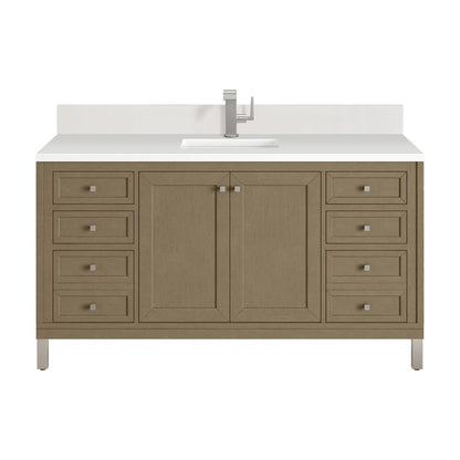 James Martin - Chicago 60" Single Vanity, Walnut Whisper, w/ Single Hole 3CM White Zeus Silestone® Top & Backsplash - 503-V60S-WLW-1WZ view 1