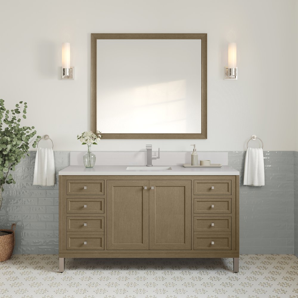 James Martin - Chicago 60" Single Vanity, Walnut Whisper, w/ Single Hole 3CM White Zeus Silestone® Top & Backsplash - 503-V60S-WLW-1WZ view 3