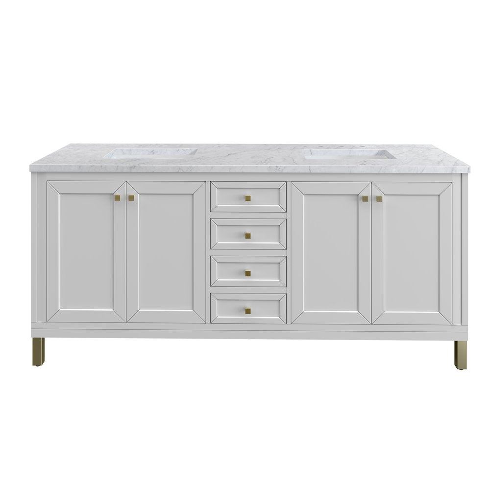 James Martin - Chicago 72" Double Vanity, Glossy White, w/ 3 CM Carrara Marble Top - 503-V72-GW-3CAR view 1