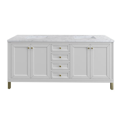 James Martin - Chicago 72" Double Vanity, Glossy White, w/ 3 CM Carrara Marble Top - 503-V72-GW-3CAR view 1