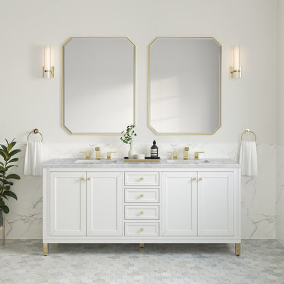James Martin - Chicago 72" Double Vanity, Glossy White, w/ 3 CM Carrara Marble Top - 503-V72-GW-3CAR view 4