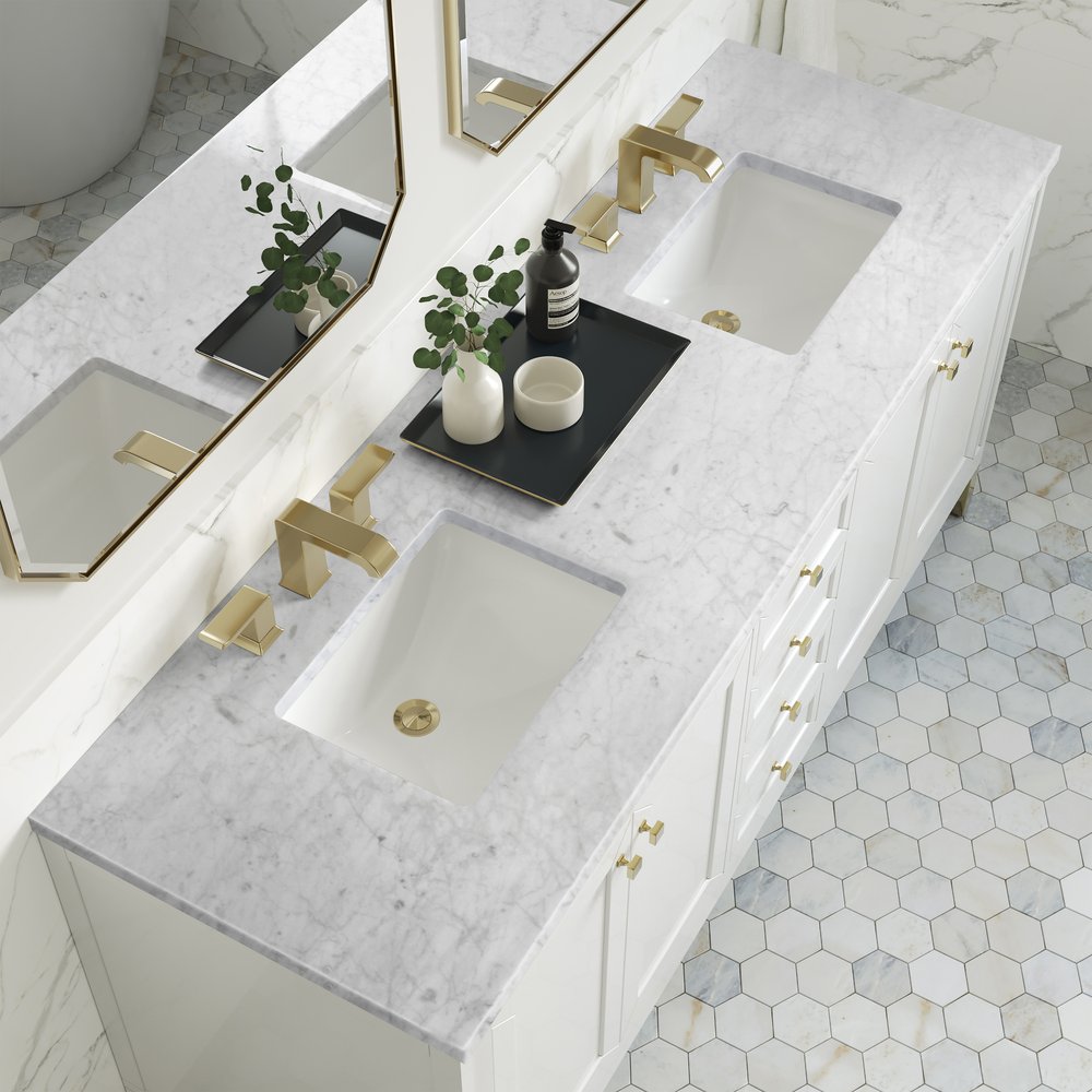James Martin - Chicago 72" Double Vanity, Glossy White, w/ 3 CM Carrara Marble Top - 503-V72-GW-3CAR view 8