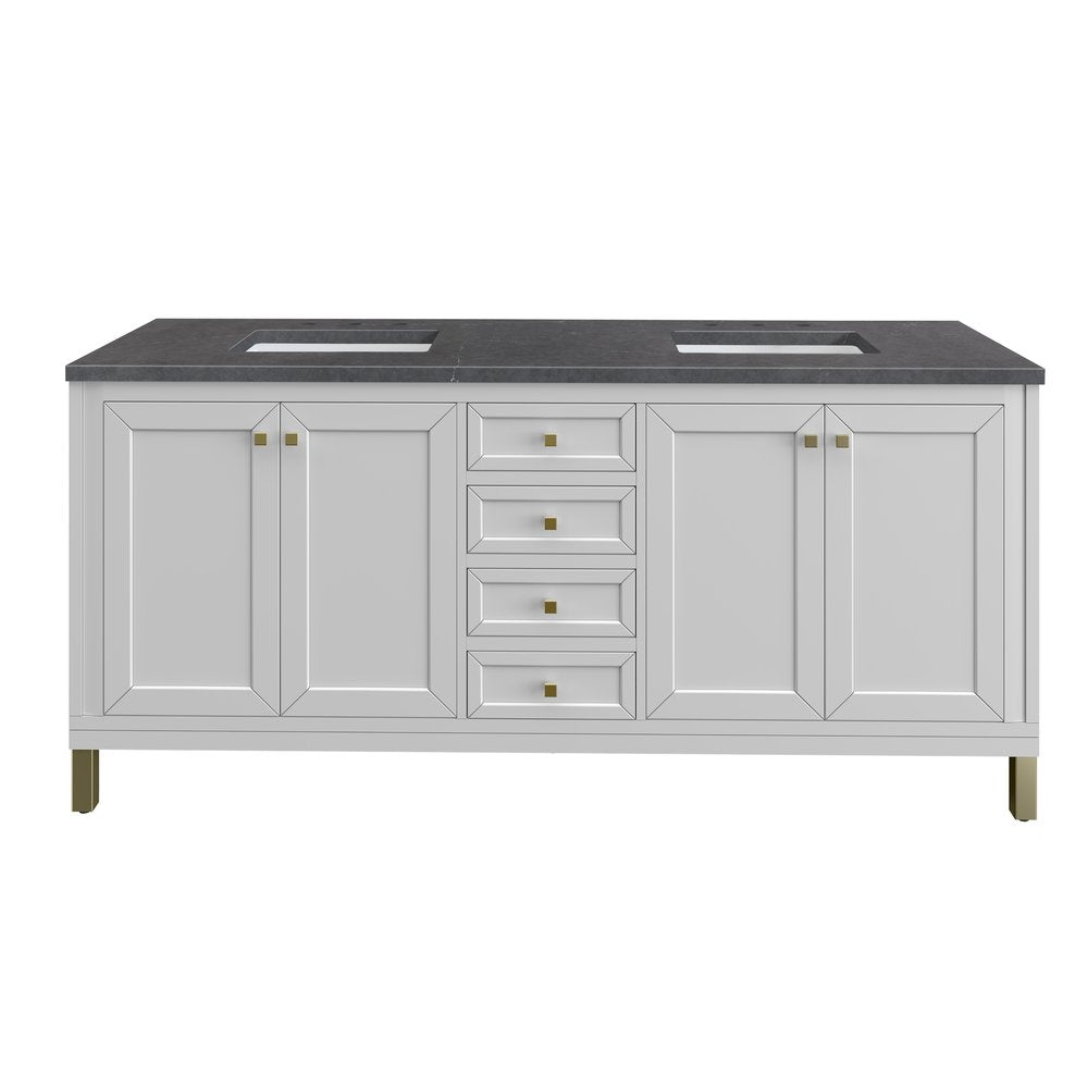 James Martin - Chicago 72" Double Vanity, Glossy White, w/ 3 CM Charcoal Soapstone Silestone® Top - 503-V72-GW-3CSP view 1