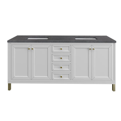 James Martin - Chicago 72" Double Vanity, Glossy White, w/ 3 CM Charcoal Soapstone Silestone® Top - 503-V72-GW-3CSP view 1