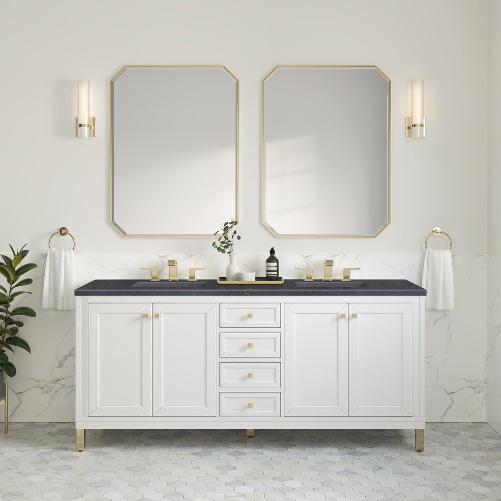 James Martin - Chicago 72" Double Vanity, Glossy White, w/ 3 CM Charcoal Soapstone Silestone® Top - 503-V72-GW-3CSP view 4