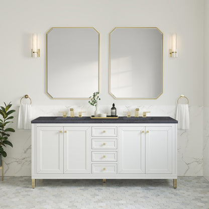 James Martin - Chicago 72" Double Vanity, Glossy White, w/ 3 CM Charcoal Soapstone Silestone® Top - 503-V72-GW-3CSP view 4