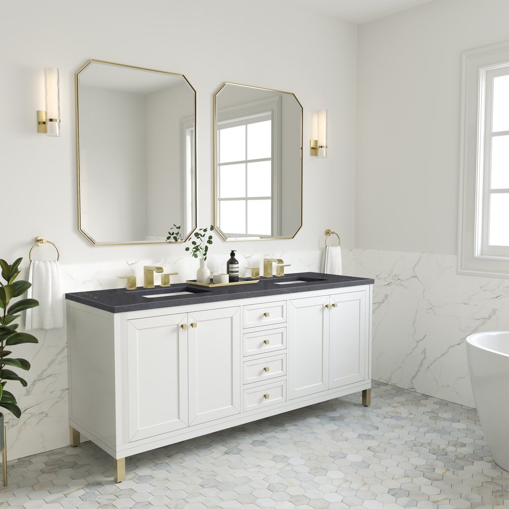 James Martin - Chicago 72" Double Vanity, Glossy White, w/ 3 CM Charcoal Soapstone Silestone® Top - 503-V72-GW-3CSP view 5