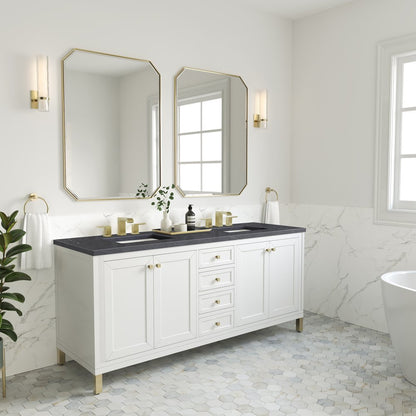 James Martin - Chicago 72" Double Vanity, Glossy White, w/ 3 CM Charcoal Soapstone Silestone® Top - 503-V72-GW-3CSP view 5