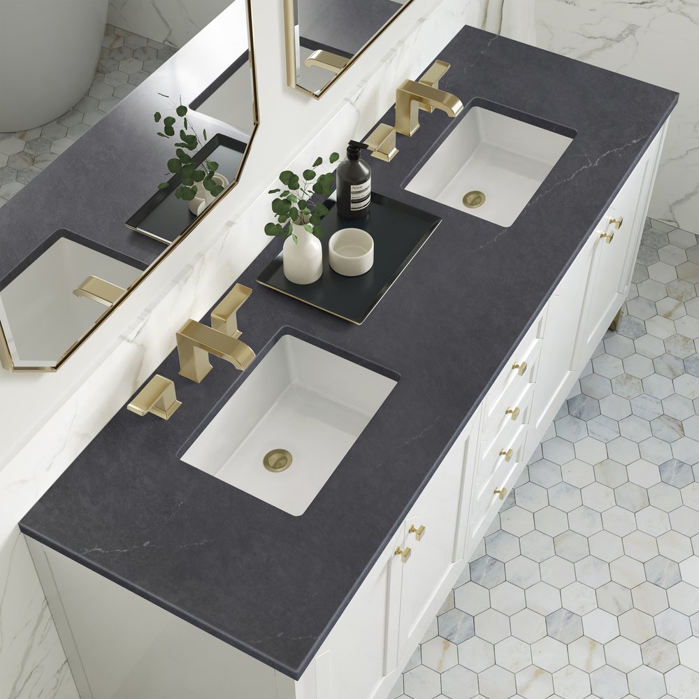 James Martin - Chicago 72" Double Vanity, Glossy White, w/ 3 CM Charcoal Soapstone Silestone® Top - 503-V72-GW-3CSP view 8