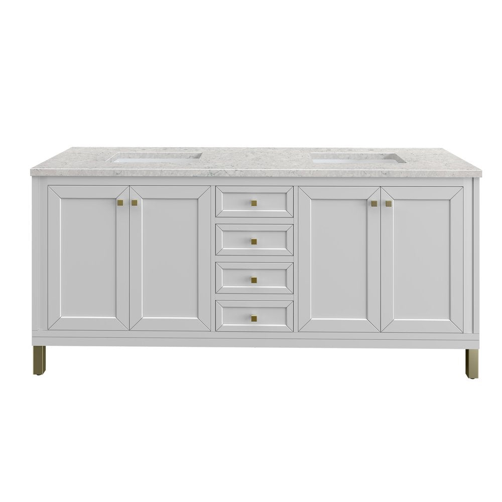 James Martin - Chicago 72" Double Vanity, Glossy White, w/ 3 CM Eternal Jasmine Pearl Silestone® Top - 503-V72-GW-3EJP view 1