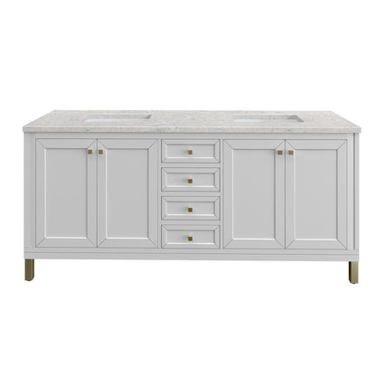James Martin - Chicago 72" Double Vanity, Glossy White, w/ 3 CM Eternal Jasmine Pearl Silestone® Top - 503-V72-GW-3EJP view 1